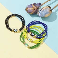 4Pcs 4 Color Glass Seed Triple Layer Stretch Bracelets Set with Lampwork Evil Eye Lampwork Beaded&nbsp;BJEW-TA00286