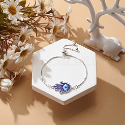 Glass Seed Braided Hamsa Hand with Evil Eye Link Slider Bracelet&nbsp;BJEW-MZ00003