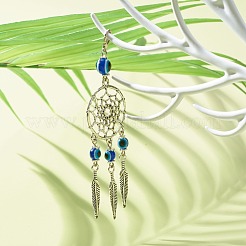 Tibetan Style Alloy Flat Round Net/Web & Feather Pendants&nbsp;HJEW-JM00543-01