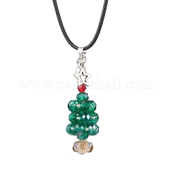 2Pcs 2 Styles Electroplate Glass Beaded Dark Cyan Christmas Tree & Alloy Star Pendant Black Waxed Cotton Cord Necklaces&nbsp;NJEW-MZ00123
