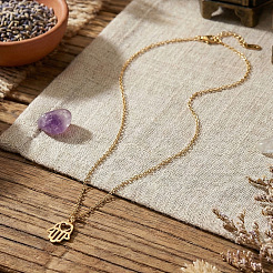 304 Stainless Steel Hollow Heart Hamsa Hand Pendant Cable Chain Necklaces for Women&nbsp;VC2540