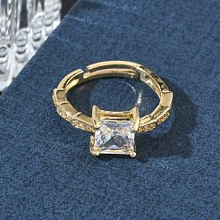 Brass & Clear Cubic Zirconia Finger Rings&nbsp;CU-CBA7E55-09G