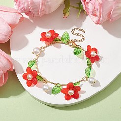 Acrylic Flower & Glass Pearl Charm Bracelets&nbsp;BJEW-JB10054-04