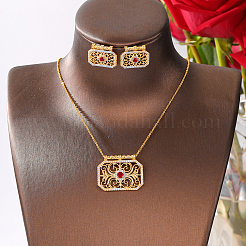 Brass Micro Pave Cubic Zirconia Rectangle Pendant Necklaces & Stud Earrings Sets for Women&nbsp;KP4563