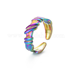 Rainbow Color 304 Stainless Steel Empaistic Open Cuff Rings&nbsp;RJEW-N038-044M
