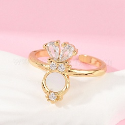 Rabbit Brass Micro Pave Clear Cubic Zirconia Open Cuff Rings&nbsp;RJEW-G343-02G