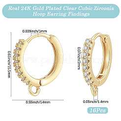 6 Pairs Brass Micro Pave Clear Cubic Zirconia Hoop Earring Findings&nbsp;KK-BBC0027-48A