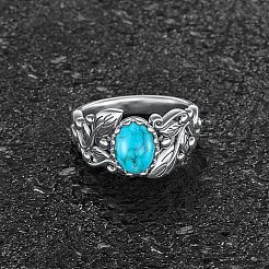 Zinc Alloy with Synthetic Turquoise Finger Rings&nbsp;FS-WGE57A9-02