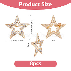 8Pcs Star Alloy Rhinestone Lapel Pinks for Backpack Clothes&nbsp;JEWB-DC0001-35G