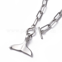 Non-Tarnish Whale Tail 304 Stainless Steel Pendant Necklaces&nbsp;NJEW-JN02701