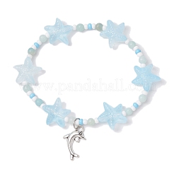 3Pcs 3 Colors Spray Painted Glass Star Beads & Natural Rose Quartz & Amazonite & Green Aventurine Beads Stretch Bracelets for Women&nbsp;BJEW-MZ00175