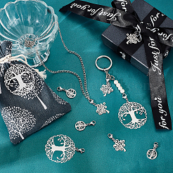 18Pcs 3 Style 304 Stainless Steel Tree of Life Pendant Decorations&nbsp;HJEW-UN0001-02