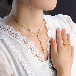 304 Stainless Steel Double Teardrop Tassel Y Necklaces for Women&nbsp;WGBAA8B-01