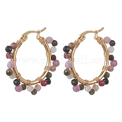 2 Pairs 2 Styles Natural Multicolor Tourmaline  Hoop Earrings&nbsp;EJEW-JE06942
