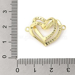 Rack Plating Brass Micro Pave  Clear Cubic Zirconia Double Heart Connector Charms&nbsp;KK-C052-41B-G