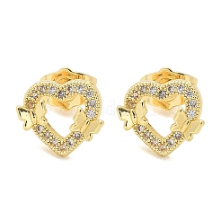 Heart with Butterfly Brass Micro Pave Clear Cubic Zirconia Stud Earrings&nbsp;EJEW-D305-01G