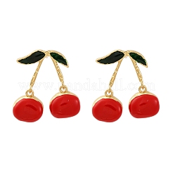 Cherry Brass Enamel Dangle Stud Earrings&nbsp;EJEW-U062-02A-G