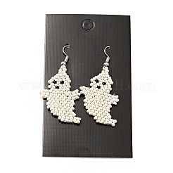 Glass Seed Braided Ghost Dangle Earrings&nbsp;EJEW-B012-03
