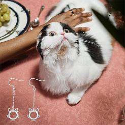 Anti-Tarnish Women Cat Stud Earrings Simple Long Dangle Earrings Cute Pet Kitten Cat Face Earrings Rhodium Plated Sterling Silver Earrings Stud Jewelry Gift for Lovers Women Birthday Christmas&nbsp;JE1072A