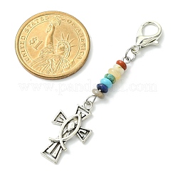 Crucifix Cross with Jesus Fish Alloy Enamel Pendant Decorations&nbsp;HJEW-JM01538