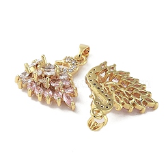 Rack Plating Brass Micro Pave Pink Cubic Zirconia Pendants&nbsp;KK-G482-13G