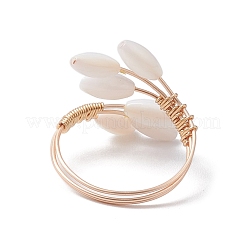 Copper Wire Wrapped Dyed Natural Shell Cuff Rings for Women&nbsp;RJEW-TA00138
