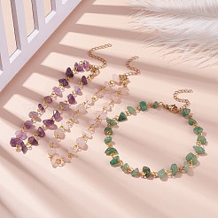 Gemstone Chips Beaded Anklet with 304 Stainless Steel Chains for Women&nbsp;AJEW-AN00497