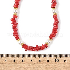 Dyed Natural Freshwater Shell Chip Beads & White Round Shell Pearl Beaded Necklaces&nbsp;NJEW-JN06402