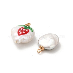 Natural Cultured Freshwater Keshi Pearl Red Enamel Pendants&nbsp;PEAR-A007-01G