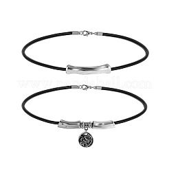 Flat Round Alloy Pendant Double Layer Necklaces&nbsp;WG187C7-01
