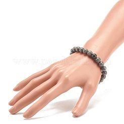 Natural Sesame Jasper/Kiwi Jasper Round Beaded Stretch Bracelet&nbsp;BJEW-JB07873-02
