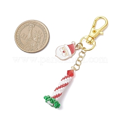 3Pcs 3 Colors Christmas Glass Seed Beaded 3D Candle & Alloy Enamel Santa Claus Pendant Decorations&nbsp;HJEW-MZ00396