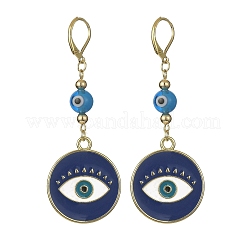 Alloy Enamel Flat Round Dangle Leverback Earrings with Brass Pins&nbsp;EJEW-JE05383