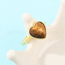Natural Tiger Eye Finger Rings with Brass Findings&nbsp;G-H353-03G-01