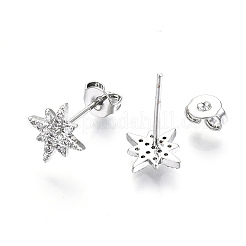 Brass Micro Pave Clear Cubic Zirconia Stud Earrings&nbsp;X-EJEW-T046-28P-NF