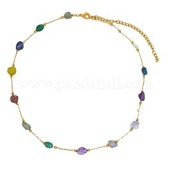 Natural Mixed Stone Chip & Stainless Steel Handmade Link Chain Becklaces for Women&nbsp;FS-WGA6ABB-01