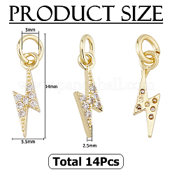 14Pcs Rack Plating Brass Micro Pave Clear Cubic Zirconia Charms&nbsp;ZIRC-HS0001-24