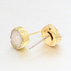 Flat Round Natural Druzy Agate Stud Earrings&nbsp;EJEW-L168-05C