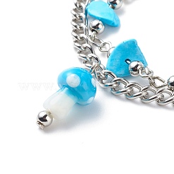 Synthetic Turquoise(Dyed) Chips Beaded Double Line Multi-strand Bracelet&nbsp;BJEW-JB08669