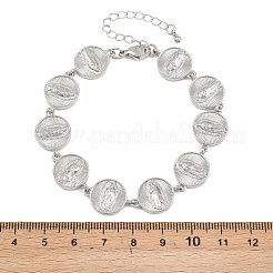 Flat Round with Virgin Mary Brass Link Chain for Women&nbsp;BJEW-K248-06B-P