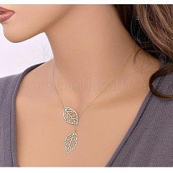 Double Hollow Leaf Alloy Pendant Cable Chain Lariat Necklaces for Women&nbsp;FS-WG05CB9-02