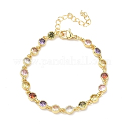 Flat Round Brass Pave Cubic Zirconia Link Chain Bracelets for Women&nbsp;BJEW-P385-01G