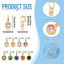 9Pcs 9 Colors Flat Round Brass Micro Pave Cubic Zirconia Charms&nbsp;KK-TA0008-30