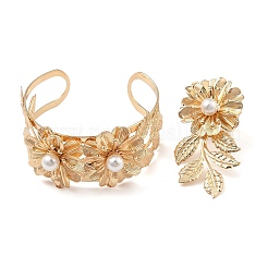 Flower Alloy Cuff Bangle & Ring Sets for Women&nbsp;SJEW-C005-04G