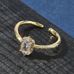 Rectangle Brass Micro Pave Cubic Zirconia Cuff Rings&nbsp;RJEW-Z111-04G-09