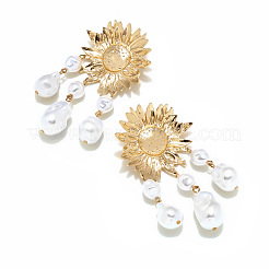 Alloy Imitation Pearl Sunflower Tassel Chandelier Earrings for Women&nbsp;WGA0AF8-01