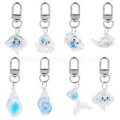 8Pcs 8 Styles Luminous Transparent Resin with Acrylic Sea Animals Pendant Decorations&nbsp;HJEW-TAD00003