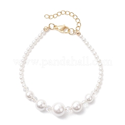 Glass Seed Bead and Shell Pearl White Round Graduated Beaded Bracelets for Women&nbsp;BJEW-JB12980