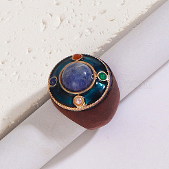 Flat Round Wood & Resin & Natural Sodalite Finger Rings&nbsp;FS-WG75D49-04
