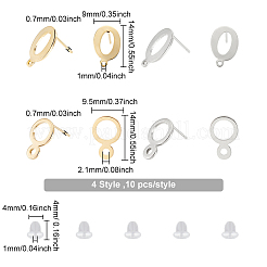 40Pcs 4 Style 201 Stainless Steel Stud Earring Findings&nbsp;STAS-DC0009-81